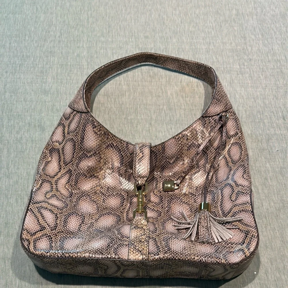 G.I.L.I. Beige Snakeskin Hobo Bag